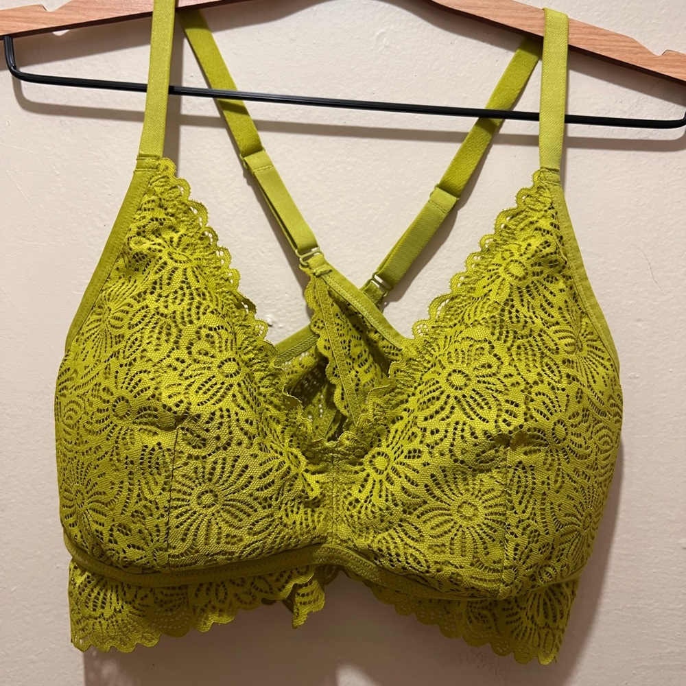 Auden Lace Lightly Lined Crossback Bralette Olive Green